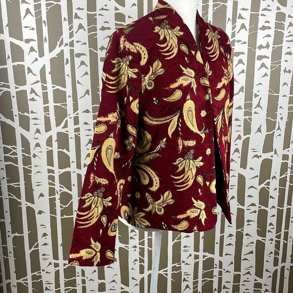 Bob Mackie Vintage Paisley Floral Tapestry Collarless Embellished Blazer - Picture 2 of 9